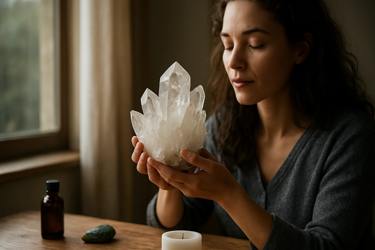 Eine Frau genießt Joghurt aus einem Glas, während eine Ziege neugierig zuschaut.