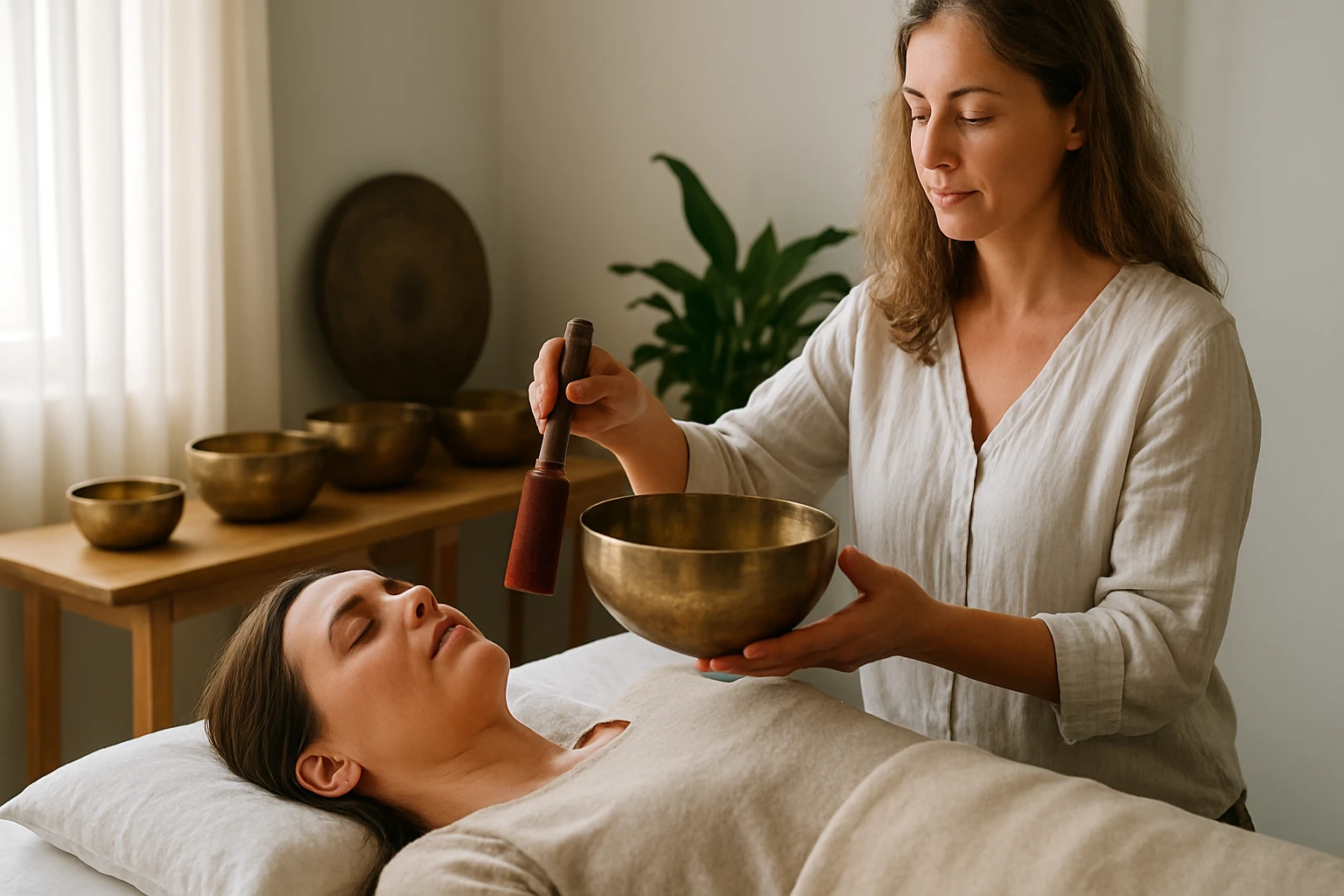 Eine Frau genießt Joghurt aus einem Glas, während eine Ziege neugierig zuschaut.