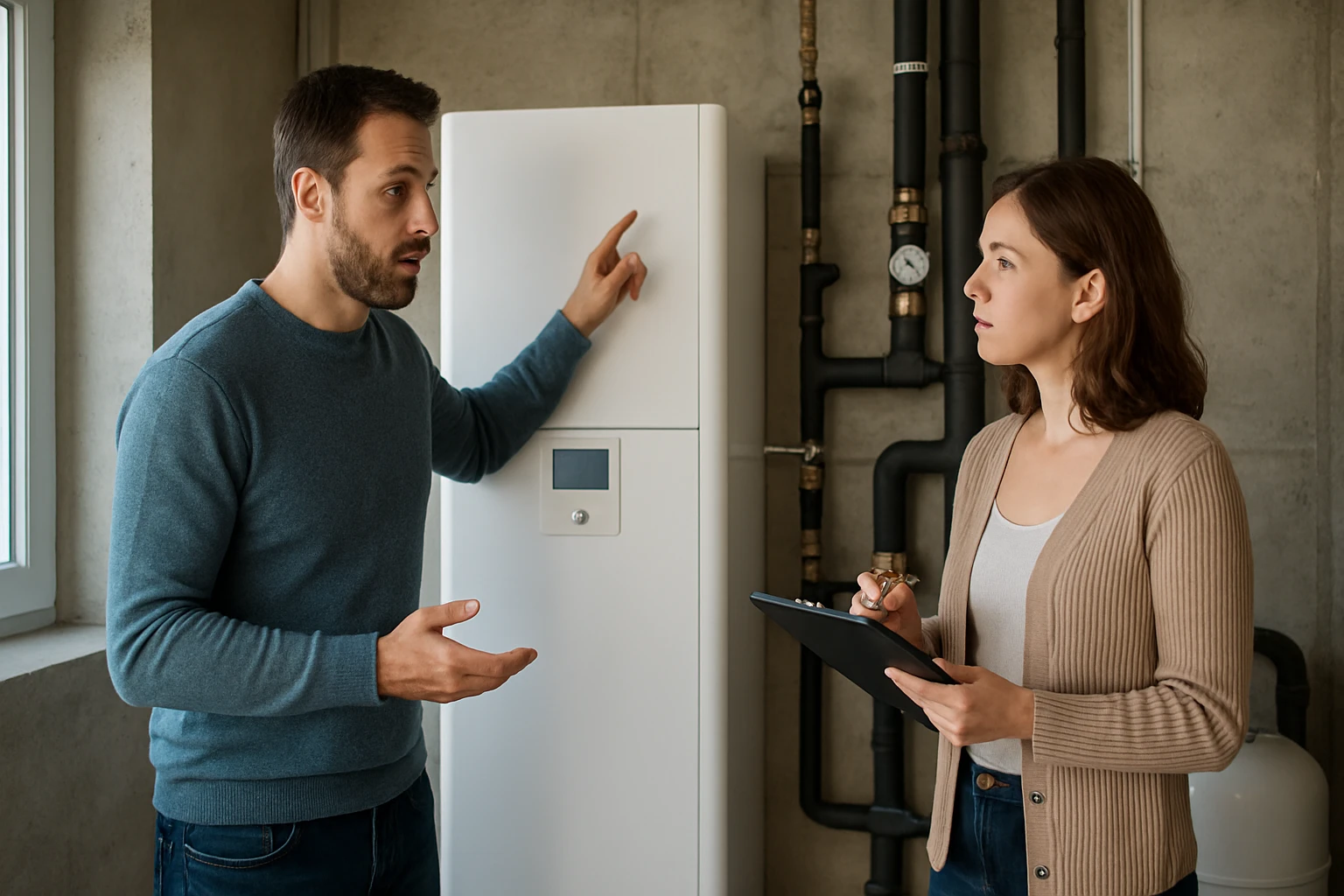 Drei Personen sitzen an einem Tisch, eine Frau hält eine Tasse Kaffee und lächelt.