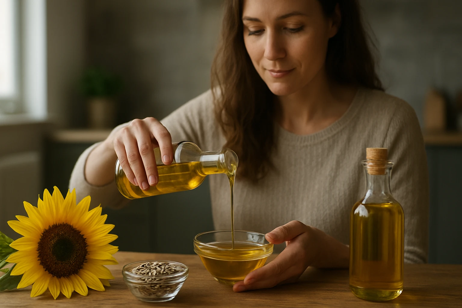 Drei Personen sitzen an einem Tisch und diskutieren, während eine Frau eine Tasse Kaffee hält.