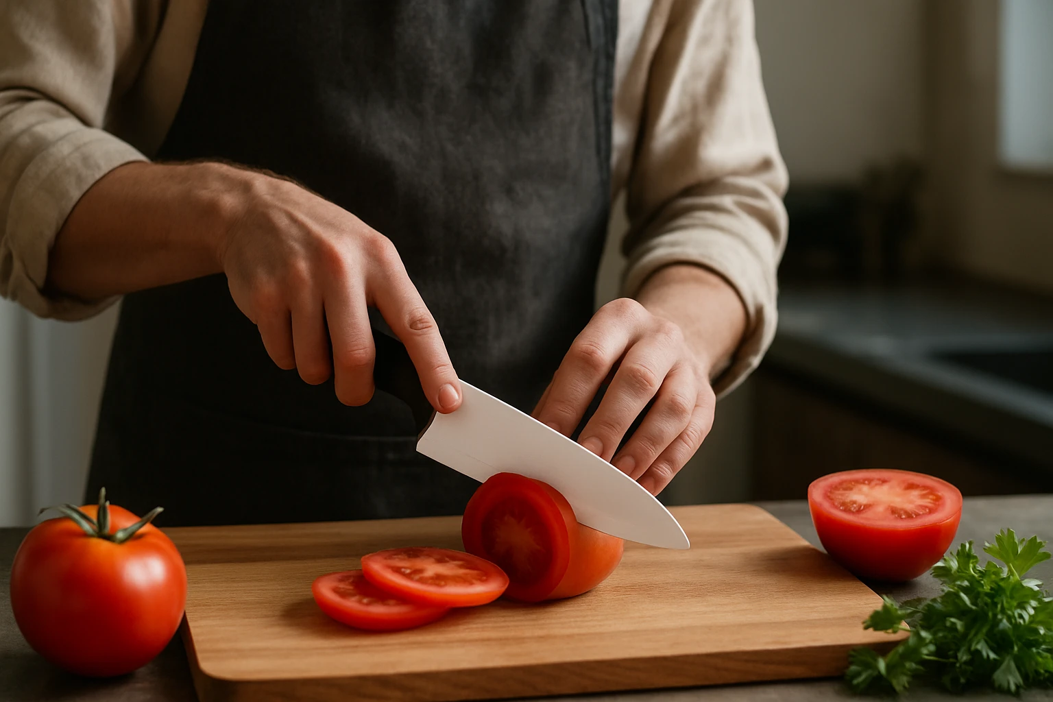 Drei Personen sitzen an einem Tisch, lachen und diskutieren bei einer Tasse Kaffee.