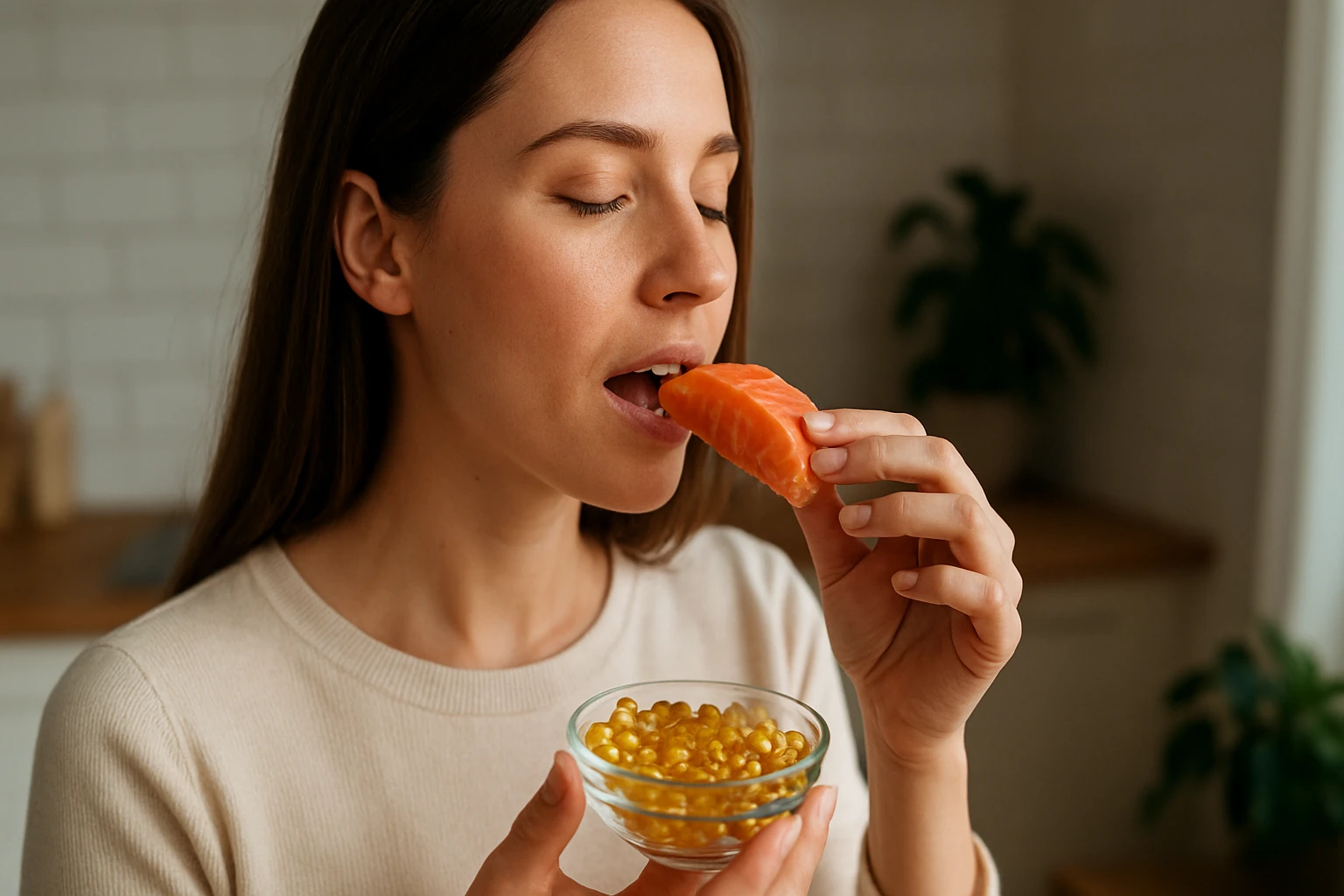 Eine Frau mit Mundschutz steht in einer smogbelasteten Stadt, während andere Passanten vorbeigehen.