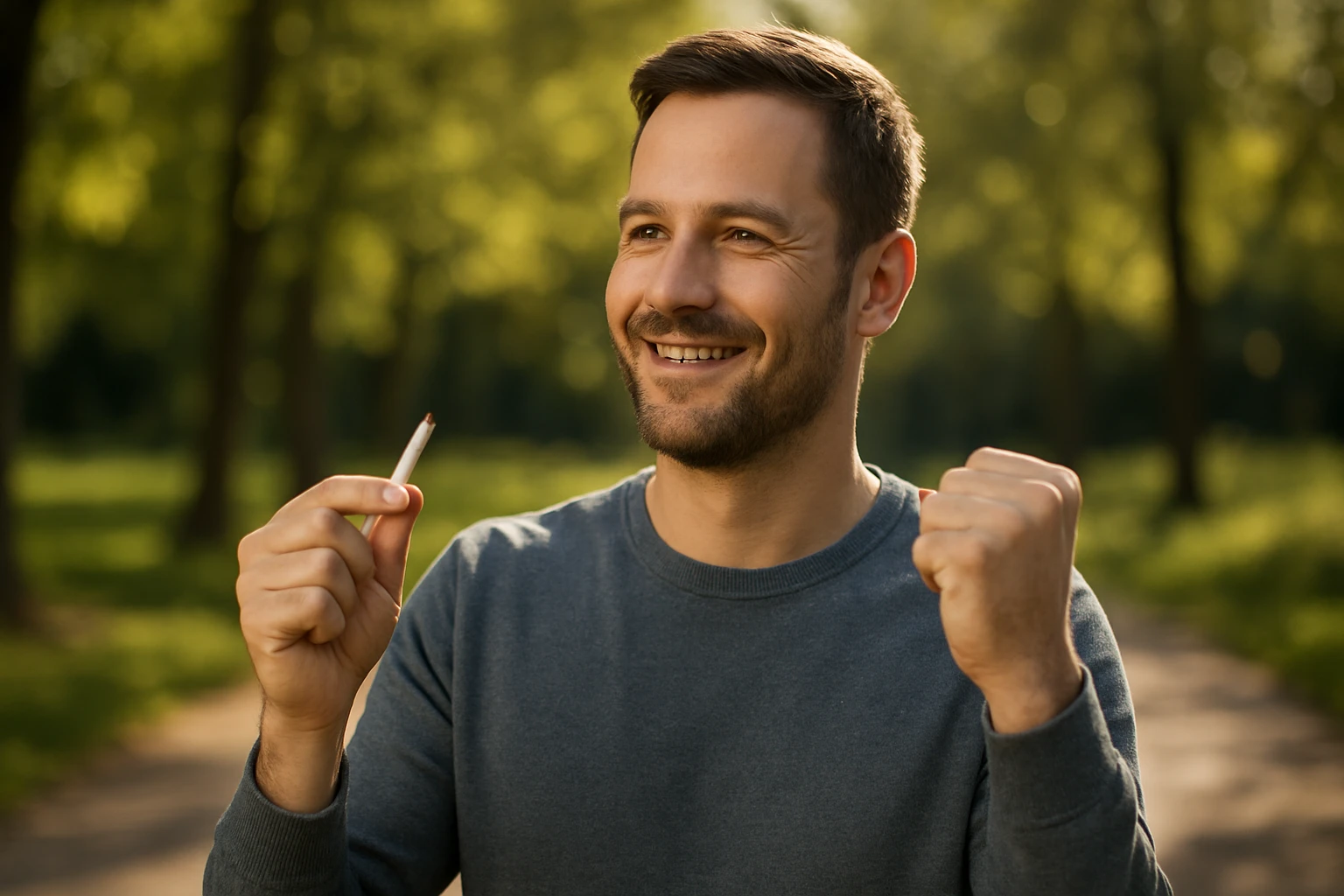 Ein Mann bindet seine Sportschuhe auf einem Weg in einem Park.