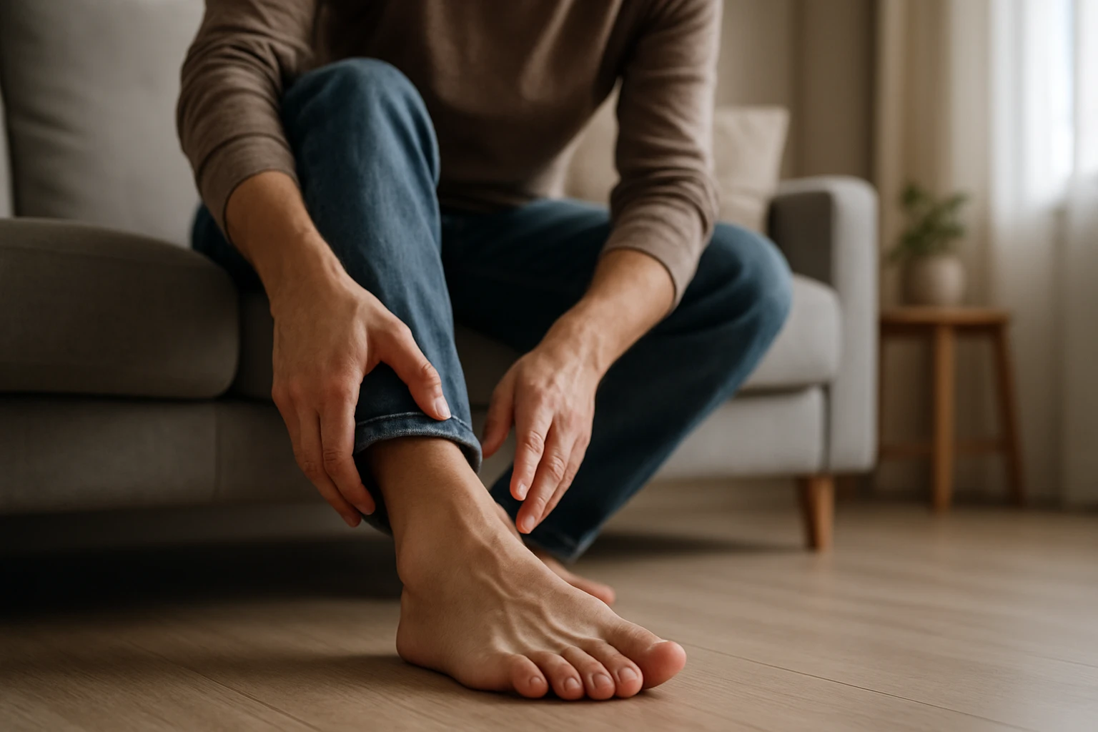Ein nachdenklicher Mann sitzt in einem dunklen Raum, während der Mond scheint.