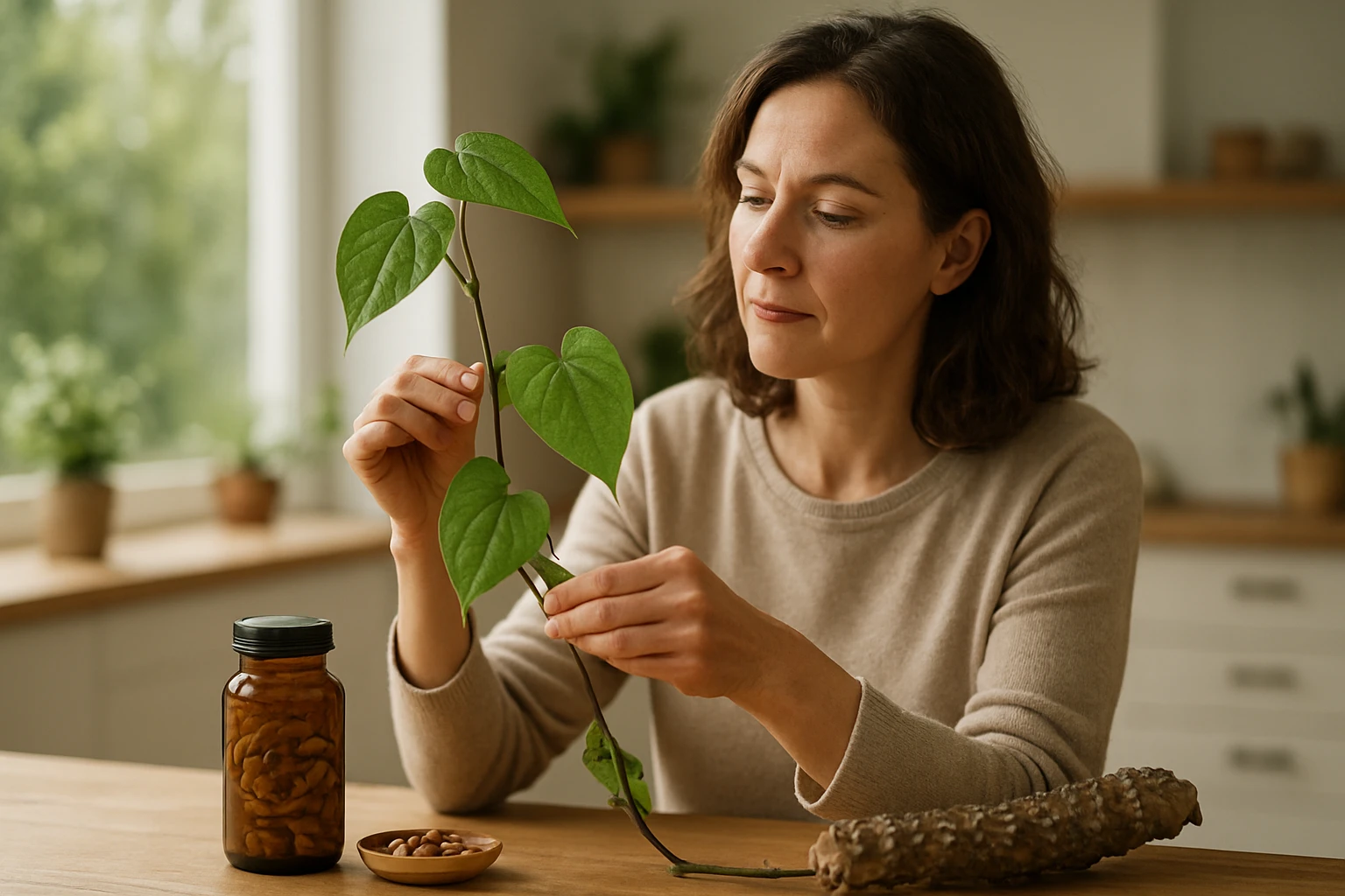Ein Mann bindet seine Sportschuhe auf einem Weg in der Natur.