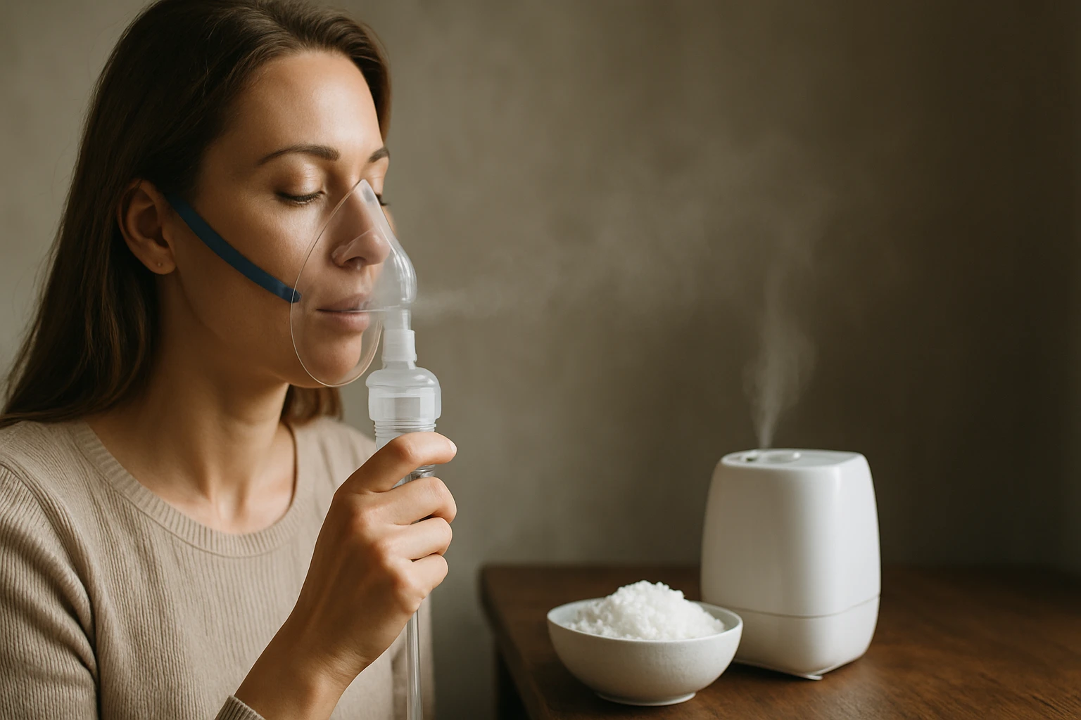 Eine Frau rührt Matcha-Tee in einer Schüssel mit einem Bambusbesen.