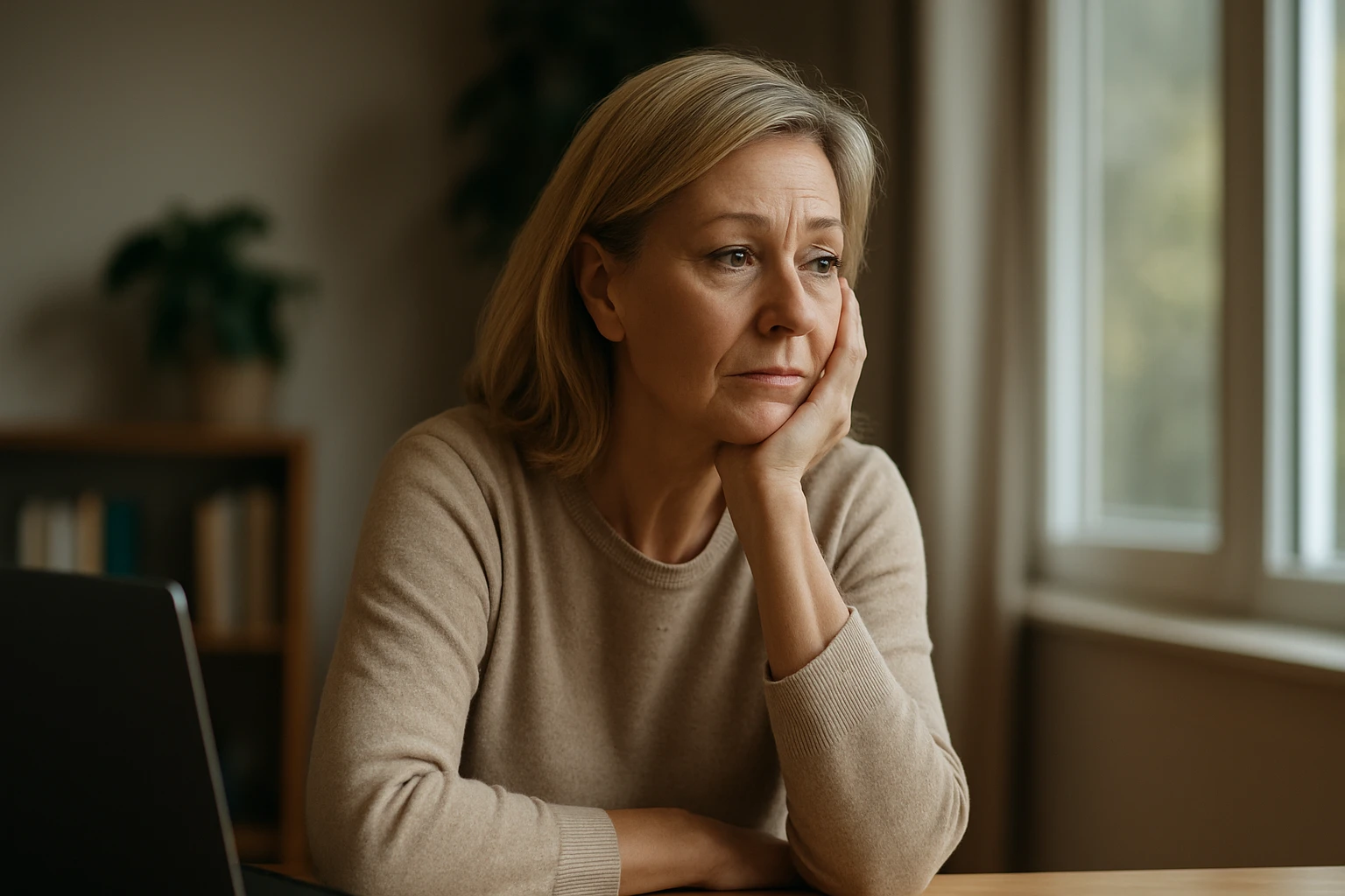 Eine Frau hält eine Schüssel mit Hanfsamen und betrachtet eine Hanfpflanze.