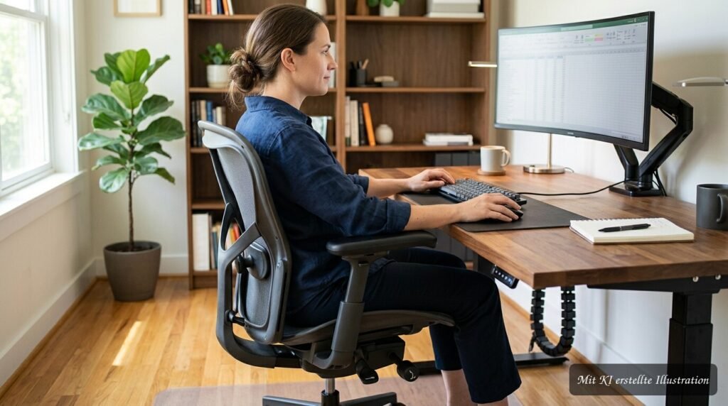 Ergonomischer Bürostuhl mit verstellbaren Armlehnen zur Entlastung von Schultern und Nacken