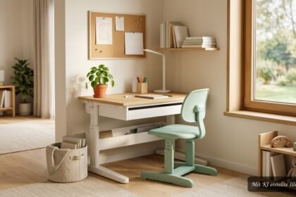 Nyugodt, ergonomikus tanulóhely gyermekeknek rendszerezett íróasztallal és megfelelő világítással