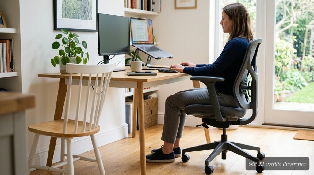 Ergonomischer Bürostuhl an einem modern eingerichteten Arbeitsplatz für gesundes und komfortables Arbeiten