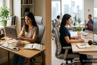Praktische Bürohelfer für einen organisierten hybriden Arbeitsplatz zu Hause und im Büro