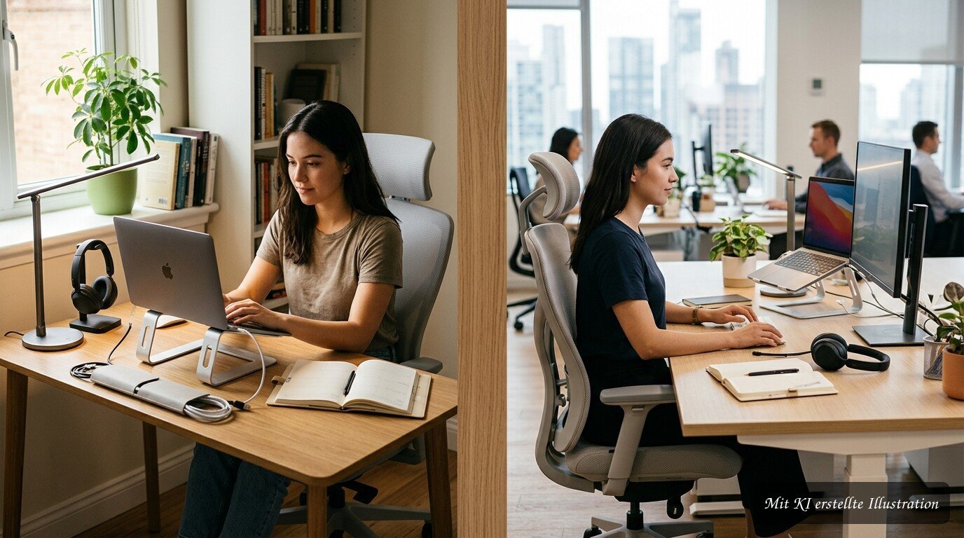 Praktische Bürohelfer für einen organisierten hybriden Arbeitsplatz zu Hause und im Büro