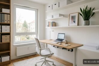 Aufgeräumtes Büro mit praktischen Ordnungslösungen für kleine und große Arbeitsräume