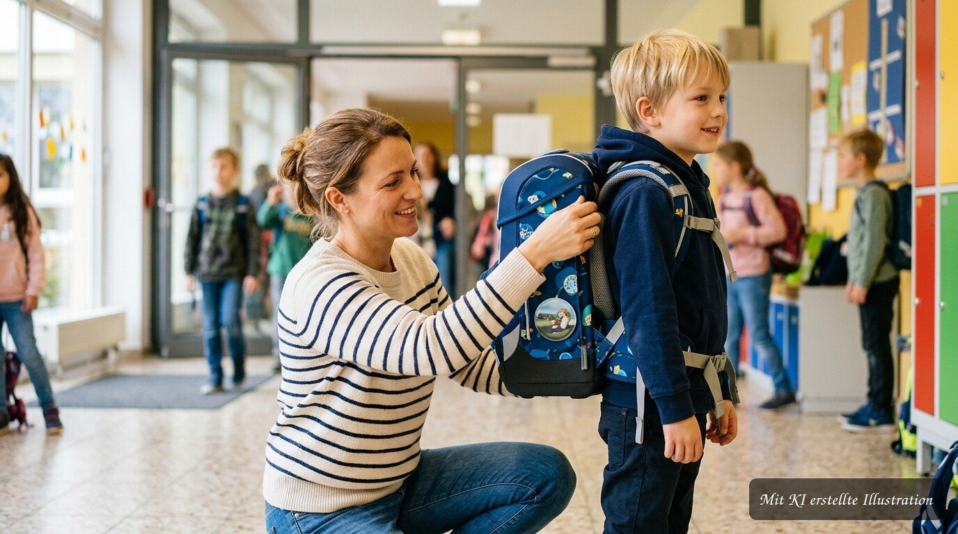 Korrekt sitzende Schultasche mit gepolsterten Trägern für bequemes Tragen