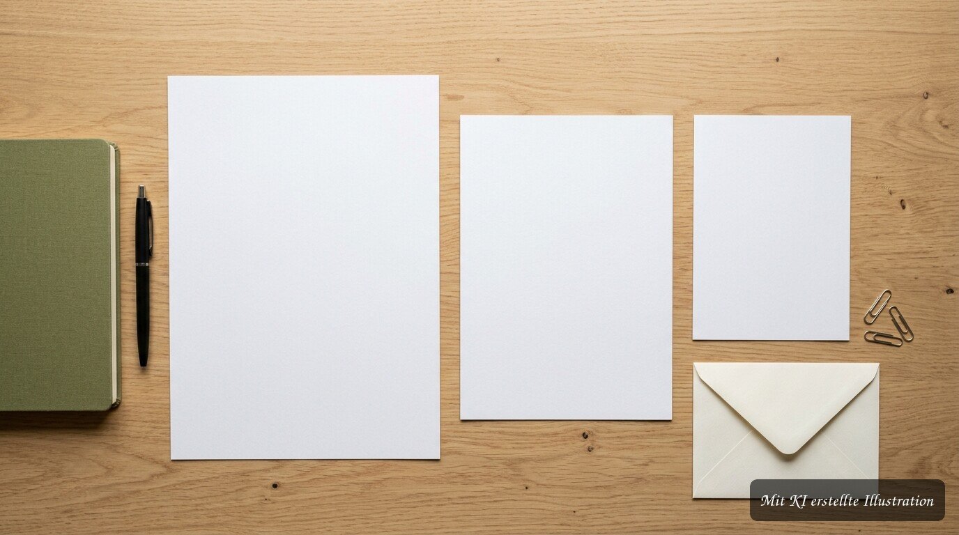 DIN A4, A5 und A6 Papierformate übersichtlich nebeneinander dargestellt