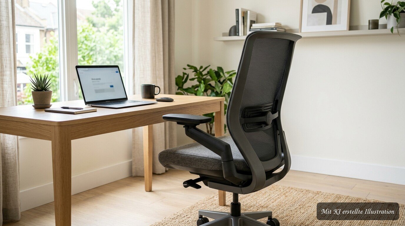 Ergonomischer Bürostuhl mit verstellbarer Rückenlehne und Armlehnen am modernen Arbeitsplatz