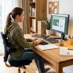 Ergonomischer Lernplatz mit Schreibtisch, Stuhl, Lampe und übersichtlicher Lernumgebung