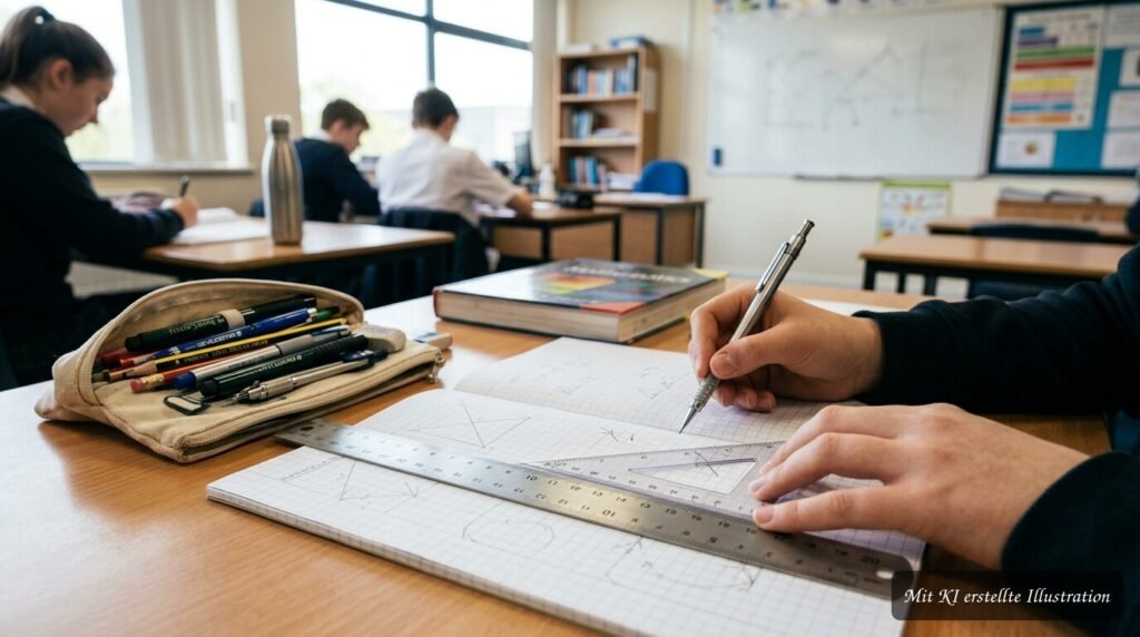 Robustes Lineal und Geodreieck für präzises Messen und Zeichnen im Schulalltag
