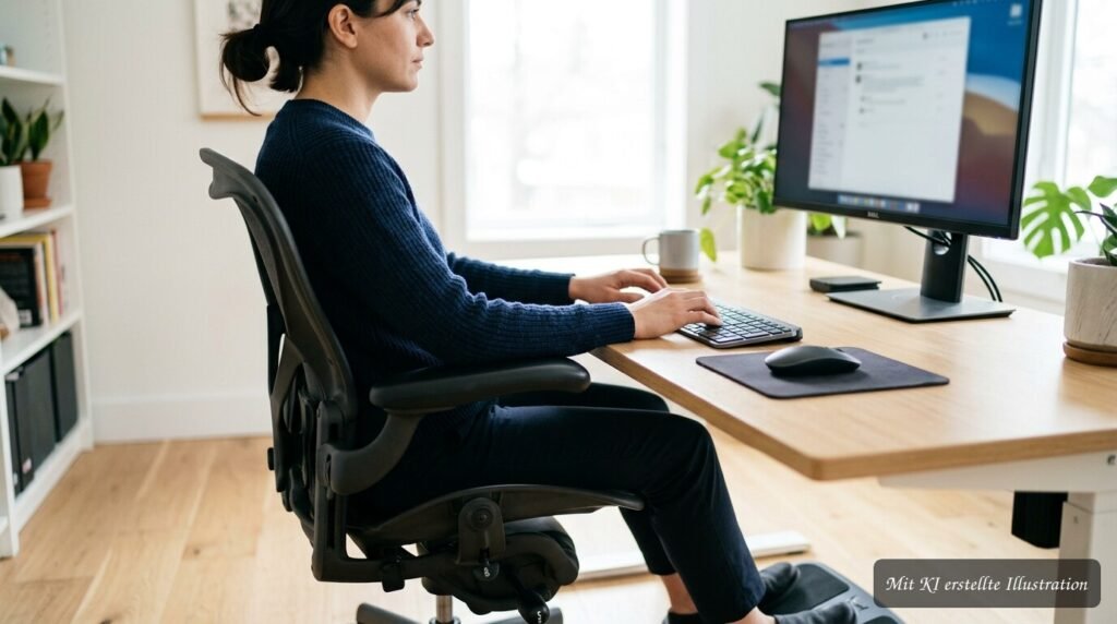 Ergonomischer Bürostuhl mit passend eingestellten Armlehnen für eine entspannte Haltung